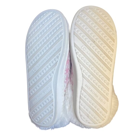LC Lauren Conrad Faux Fur Slippers Pink White Sz SM (6/7) - Picture 5 of 6
